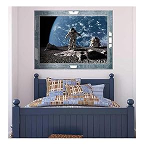 Wall26 - Science Fiction ViewPort - Decal - Walking on the Moon - Wall Mural, Removable Sticker, Home Decor - 24x32 inches