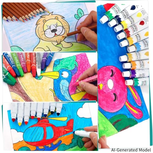 KINSPORY Briefcase Paints for Children, 139 Pieces Drawing Games, Watercolor Pencils with Wooden Box (Red)