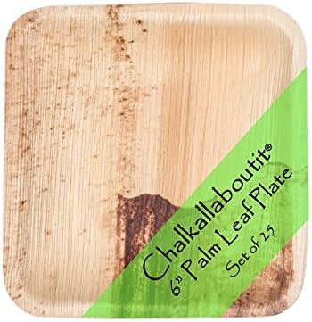 Square Palm Leaf Plates Disposable, Biodegradable, Compostable & Elegant Dinnerware | 25 Pack (6 inch)