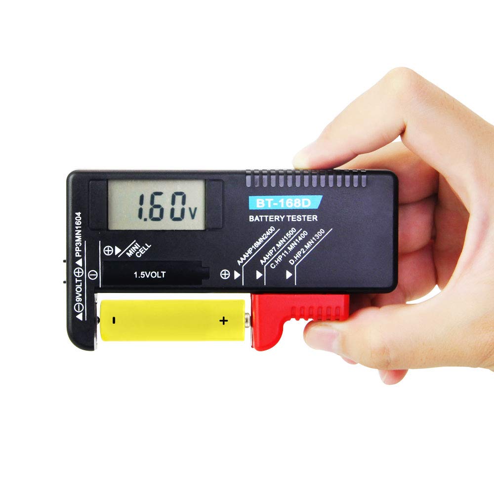 Favengo Battery Tester Universal Battery Checker Household Battery Volt Checker Tester with Accurate Digital Screen Multi Size for AA AAA C D 9V 1.5V and Button Cell Batteries (Model: BT-168D)
