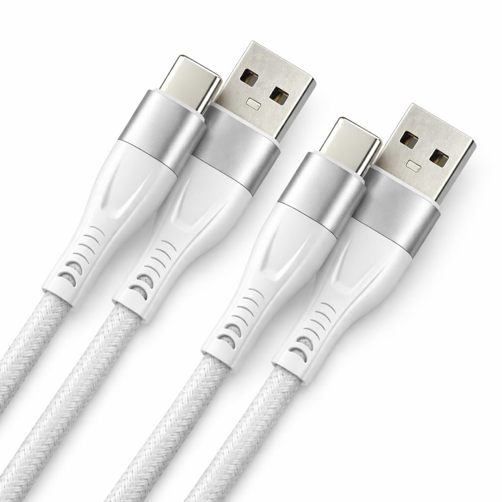 Charger Cable For Huawei P40/P40 Pro/P40 Lite/P30/P30 Pro/P30 Lite/P20/P20 Pro/P20 Lite/P Smart 2021 [2 Pack] [1.5 M] 3A Nylon Braided USB TO USB C Charger Cable Data Lead Fast Charging Cable (WHITE)