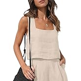 IDEALSANXUN Womens Linen Crop Tank Tops Summer Cute Sleeveless Square Neck Loose Fit Shirts Blouses