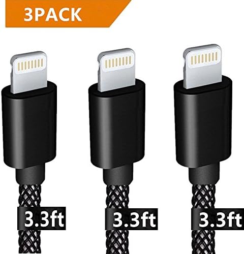 Lightning Cable, ANLOER iPhone Charger 3Pack 3FT to USB Syncing and Charging Cable Data Mesh Braided Cord Charger for iPhone 7/7 Plus/6/6 Plus/6s/6s Plus/5/5s/5c/SE and more (Black)