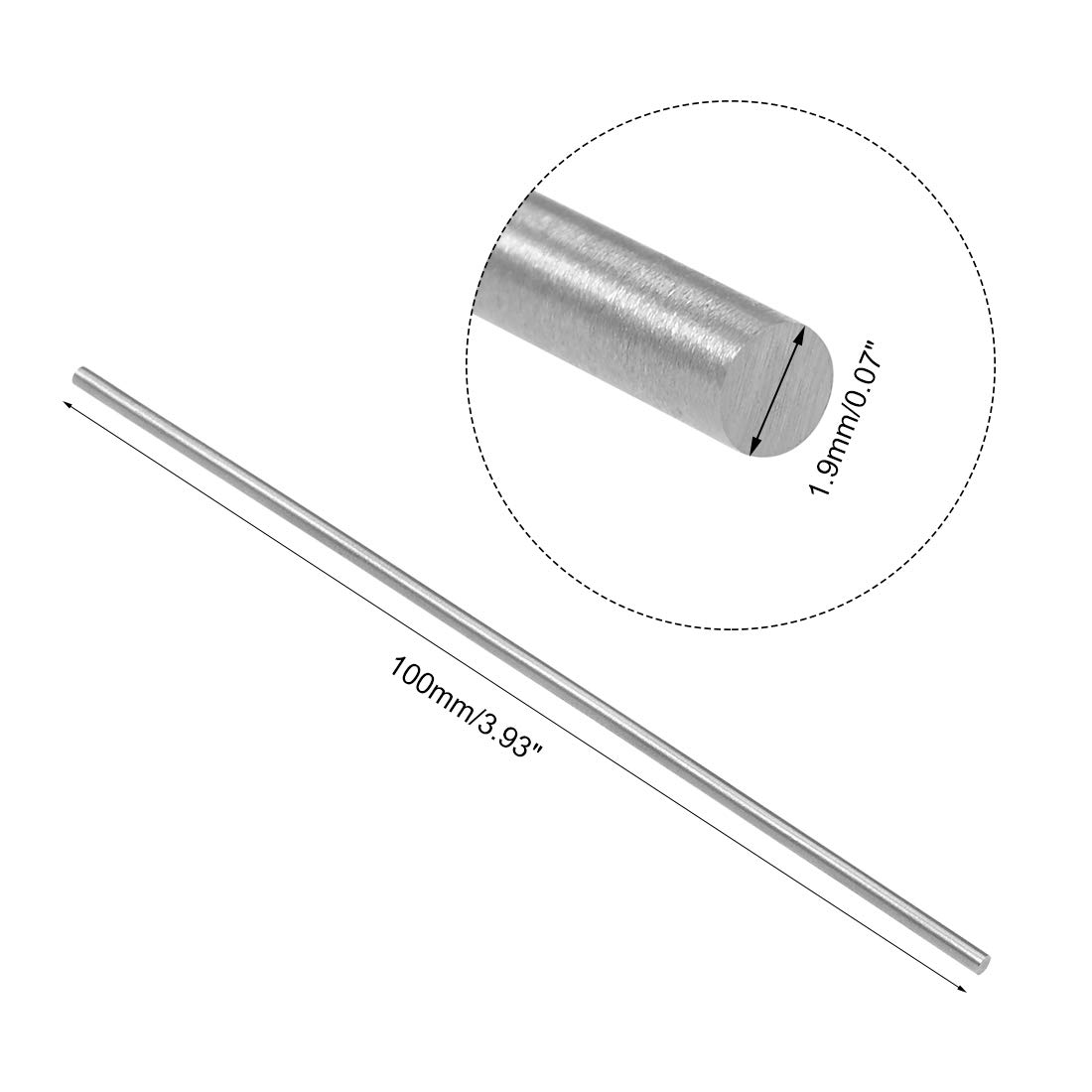 sourcing map 10pcs Round Steel Metal Rods, 1.9mm x 100mm High Speed Steel (HSS) Lathe Bar Stock Tool - Image 3
