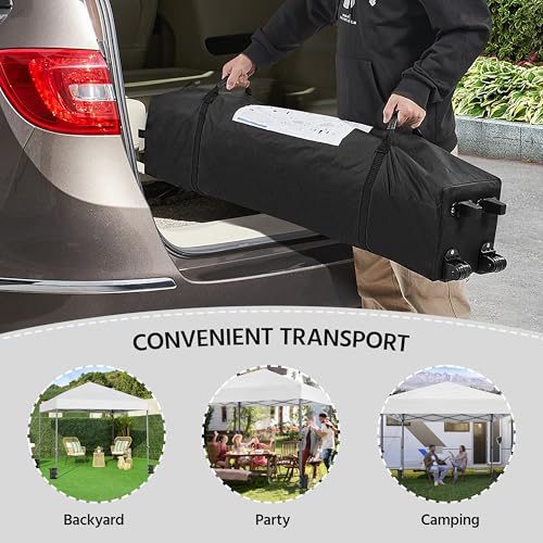 Yaheetech 10x10 1-Person Setup Pop Up Canopy Tent, Instant Portable Commercial Canopy Tent, Outdoor Gazebo with 1-Button Push, Wheeled Bag & 4 Sandbags for Home, Party & Outdoor Activities, White
