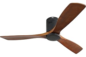 Sofucor 52" Flush Mount Ceiling Fan no Light and Remote Control, Indoor Outdoor Ceiling Fans Without Light, Quiet Energy Saving with 6 Speeds, Timer, Brown
