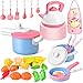 Balnore Kids Kitchen Pretend Play Toys, 28 Pcs Macaron Toy Kitchen Sets with Cooking Set Cookware Playset Pots and Pans Healthy Cutting Vegetables,Knife,Utensils, Little Chef for Kids Toddlers