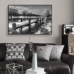 Framed Canvas Wall Art for Living Room, Bedroom Bridge on a Snowy Day Canvas Prints for Home Decoration Ready to Hang - 16x24 inches