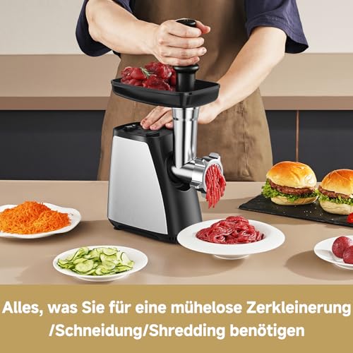 AAOBOSI Meat Grinder 4-in-1 Electric Meat Grinder [2800W Max] with 3 Discs, Cutting Blades, 2 Blades, 3 Plates, Sausage Stuffer, Cubbe Kit, for Home Use, Stainless Steel