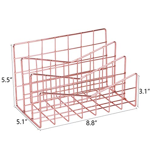 Simmer Stone 3 Slot Letter Holder, Multifunctional Desk Wire Letter Sorter, Decorative File Storage Organizer for Postcard, Mail, Brochure and Notebook, Copper