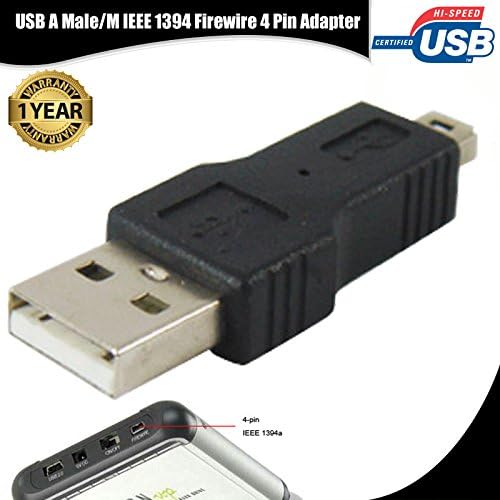 Safekom Firewire USB to 4Pin Male Converter Adapter Premium Black Adapter Plug USB A Male to 4Pin Male ILINK / DV / IEEE 1394 Fully Moulded End Connectors Works With PC Mac Mini DV HDV Camcorder Camera MP3 MP4
