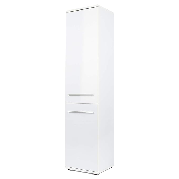 Linie Hochglanz Hochschrank mit 2 Türen Badezimmerschrank Badschrank 140 x 32,1 x 19,5 cm, weiß