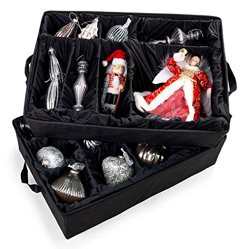 [Adjustable Christmas Ornament Storage Box with Dividers] - Deluxe Ornament Keeper - (Holds 48 Ornaments up to 6 Inches Tall by Nearly Any Width and Length) | 2 Removable Trays with Moving Separators - Thumbnail 4