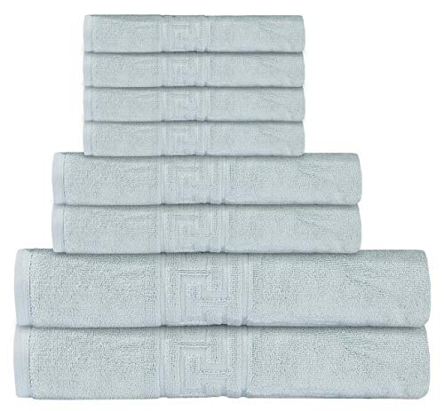 Indus Textiles 100% Egyptian Cotton Towel Sets 8 Piece - 2 Bath Towels 2 Hand Towels 4 Flannel Washcloths Bathroom Towels 600 GSM Highly Absorbent and Soft - Duck Egg