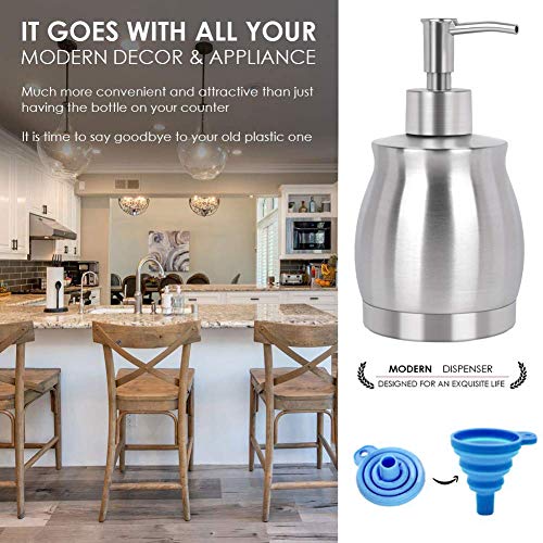 DK177 Stainless Steel Countertop Soap Dispenser Prime 390ml Liquid Bottle for Kitchen & Bathroom Hand Dish Lotion
