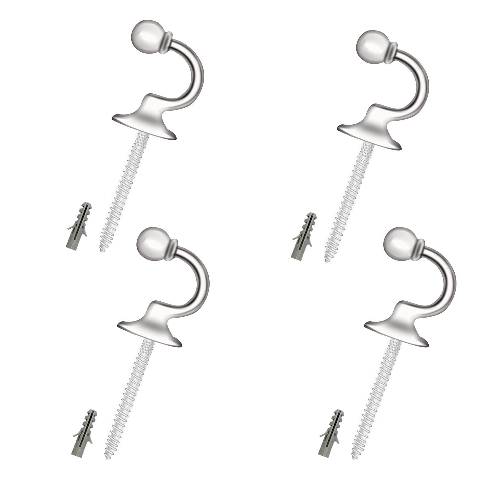 4 PCS Curtain Tie Backs Hooks, Ball End Heavy Duty Hook Curtain Holdbacks Hooks U Shaped Silver Hook Curtains Tie Back Fixings for Clothes Coat Hanger