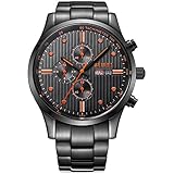 BUREI Men's Multifunction Chronograph Black Stainless Steel Wrist Watches with Date Day Calendar