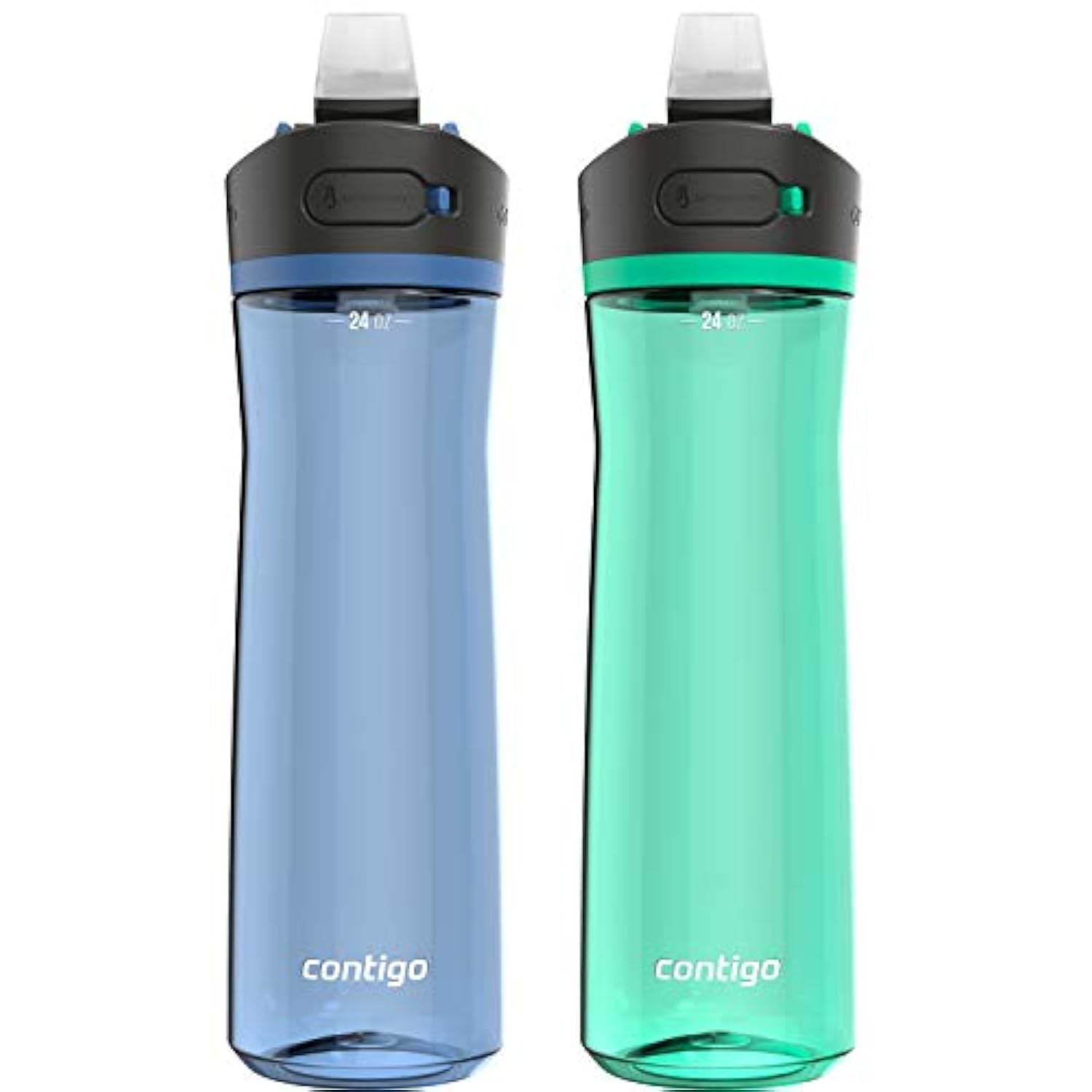 Contigo Ashland 2.0 Botella de agua a prueba de fugas con cierre de tapa y pajita en ángulo, botella de agua apta para lavavajillas con tapa intercambiable, 24 oz, paquete de 2, maíz azul/cilantro