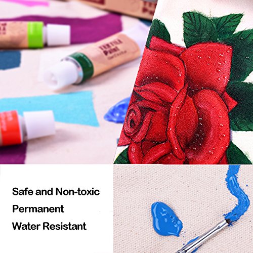 Hapree 12 Colors Fabric Paint Permanent Vibrant Color Textile Paints Dye for T-Shirt Clothing Canvas Wood Ceramic Glass, 12 x 12ml (0.4 fl. oz)