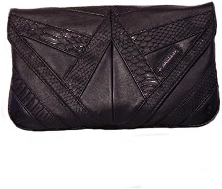 Ladies Womens Evening Clutch Handbag Purse Snake Print Patterned BLACK GREY BROWN (BLACK) by AB Collezioni