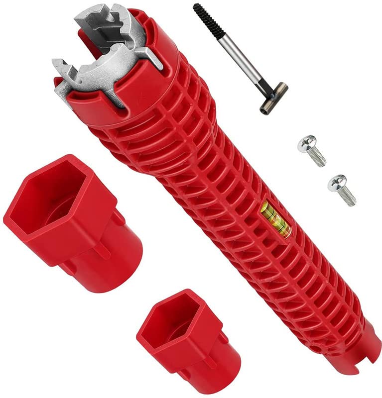 Zeromall 8-in-1 Faucet and Sink Installer, Anti-Slip Multifunctional Pipe Wrench Plumbing Tool for Sink/Bathroom/Kitchen Plumbing Tubing (Red)