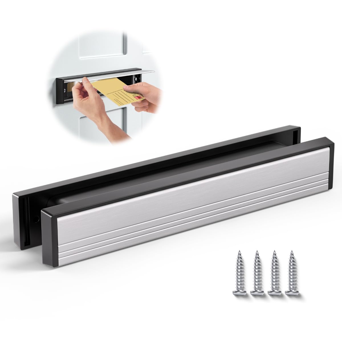 Bwintech 1 Set 325 * 50MM (12.8") Silver Aluminium Adjustable Depth Door Letterbox,Fit for 40-80mm Thickness Wooden,UPVC,Composite,Internal and External Doors