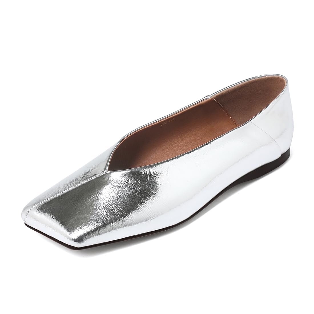 Photo 1 of Pomoxikn Womens Ballet Flats Square Toe Ballet Flats Shoes for Women Dress Shoes Patent Leather Loafers Comfortable Dressy Silver 6
