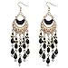 Voberry Women's Bohemian Classical Fringed Long Section Of Big Beads Pendant Drop Tassels Hook Dangle Earrings (Black)
