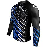 Hayabusa Metaru Charged Long Sleeve Brazilian Jiu Jitsu Rash Guard Shirt (Black/Blue, L)