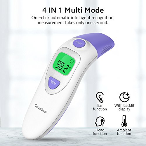 Baby Forehead Thermometer with Ear Function, Cocobear 4 in 1 Digital Infrared Thermometer with Fever Alert Silent Mode for Baby Kid and Adult - CE and FDA Approved - Thumbnail 5