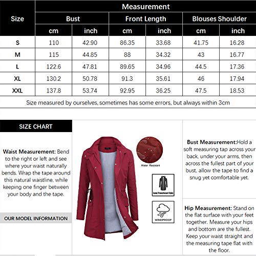 FISOUL Windbreaker Raincoats Waterproof Lightweight Rain Jacket Outdoor Hooded Women's Trench Coats Dark Red S
