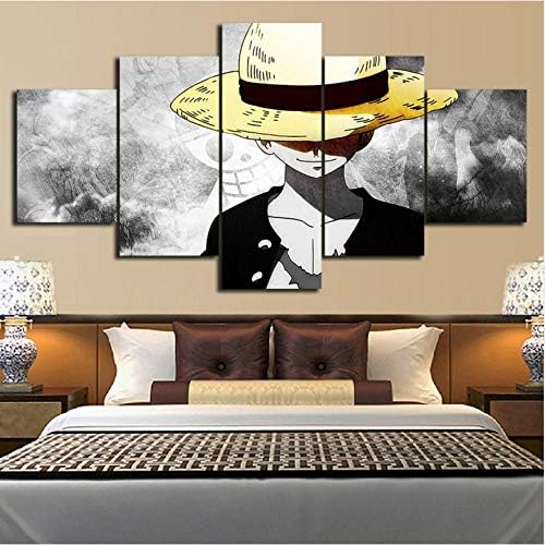 LLLYZZ Canvas House Spray Frame 5 Pcs One Piece Monkey D. Luffy Modern Wall Pop Art Painting Prints Home Decor Hang Pictures Poster