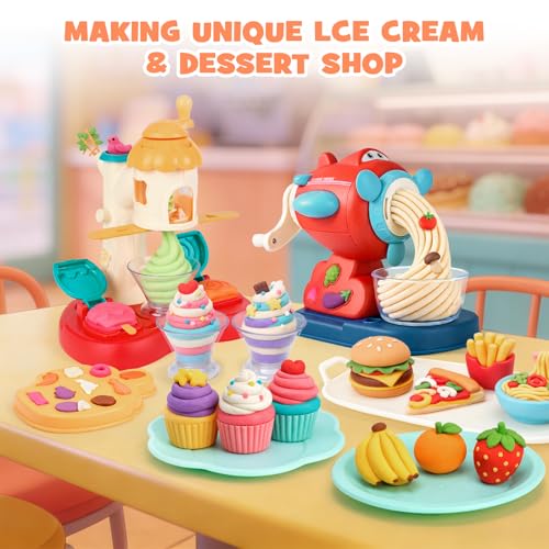 Dreamon 3 in 1 Play Color Dough Set - Ice Cream Noodle Hamburger Maker Machine, Dough Tools Accessories Set, Play Kitchen Accessories, Art Crafts Food Toys for Kids 3 4 5 Years Old