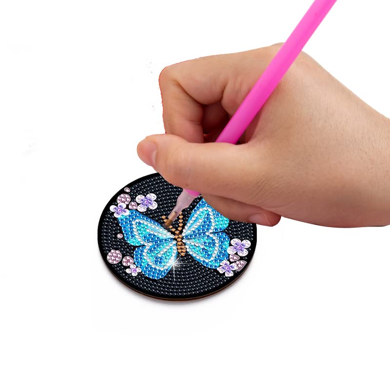 4 Stück Diamant-Gemälde-Untersetzer, DIY-Untersetzer, kleines Diamant-Malerei-Set für Anfänger, Erwachsene und Kinder, Diamant-Kunsthandwerk, Heimdekoration (ohne Eisenhalter)