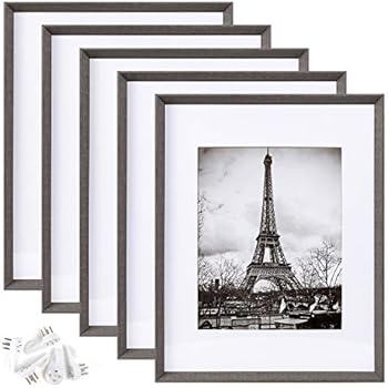 upsimples 11x14 Picture Frame Set of 5,Display Pictures 8x10 with Mat or 11x14 Without Mat,Rustic Photo Frames Collage for Wall Display,Dark Grey