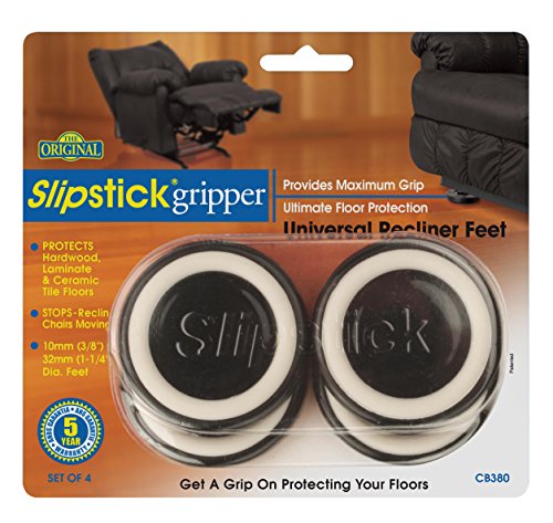 Slipstick CB380 Recliner Gripper Feet Floor Protectors – Set Of 4, Fits 31mm Or 38mm Furniture Feet, Black