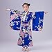 Elibelle Japanese traditional dress kimono robe for kids girls costume(Blue130cm)