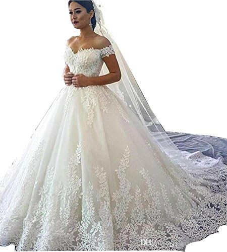 HotGirls Women's Lace Appliques Wedding Dresses for Bride Off Shoulder