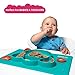 Silicone Placemat + Baby Spoon By Happy Monkey - One-Piece Food Mat With Plate & Bowl for Kids & Toddler - 4 Sections - Non Slip Tray, Secure Suction (Blue)