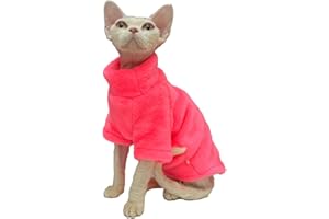 WQCXYHW Sphynx Hairless Cat Clothes Solid Soft Faux Fur Sweater Outfit Cute Pullover Autumn Winter Fashion Turtleneck Sphynx Clothes Kitten Cat Apparel (XL（8.8-11lbs）, Fluorescent Pink)