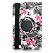 Fire HD 10 2015 Case, Cellularvilla Premium Pu Leather 360 Degree Rotating Cover Swivel Stand Protective Case for Amazon Kindle Fire HD 10 inch Tablet 5th Generation 2015 Release (Black Pink Flower)