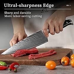 Damascus Kitchen Knife Set with Block, Damascus