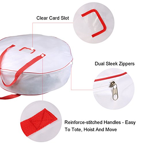 Christmas Wreath Storage Bag - Xmas Large Wreath Container - Reinforced Wide Handle and Double Sleek Zipper - Heavy Duty Protect Your Holiday Advent, Garland, Party Decorations and Ornaments 30",White