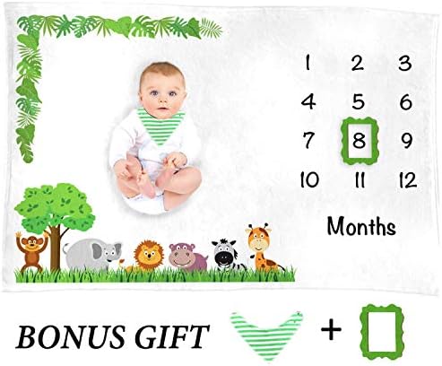 HopHopHippo Milestone Blanket, Baby Milestone Blanket for Girl Boy, Free Baby BIB Included, Newborn Photography Props