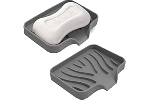 Accock 2-Pack Gray Silicone Soap Dish Set - Self-Draining & Non-Slip Holder, Keeps Sink Area Dry for Kitchen and Bathroom