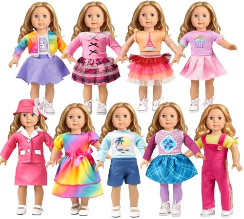 WONDOLL 9 Sets American 18 Inch Doll Clothes and Accessories - Outfits Sets - Princess Fashion Bundle for Girl(No Doll)