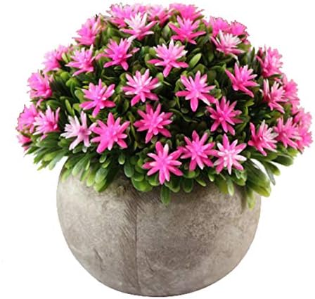 Flikool Creative Artificial Flower with Pot Simulation Potted Plants Faux Green Grass Bonsai Home Decoration Ornaments for Bedroom Living Room Bar Balcony Desk Table Decor - Pink