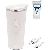 daasigwaa Rechargeable Self Stirring Mug - Magnetic Electric Auto Mixing Stainless Steel Cup for Office/Kitchen/Travel/Home Coffee/Tea/Hot Chocolate/Milk-400 ml/13.5 oz(White)