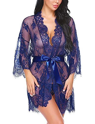 Avid-Love--Vestito-da-donna-Gown-corto-lingerie-Kimono-punta-continuare-a-maniche-trasparente-Robe-Mesh-con-cintura-e-G-String-Bikini-Cover-Up-punta-estivo-Bat-continuare-a-maniche