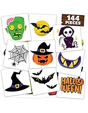 Halloween Temporary Tattoos For Kids Favors - 144 Pieces in 48 Unique Designs - Bulk Halloween Prizes Assorted Goodies Halloween Tattoos For Kids Goody Bag Stuffers - Halloween Party Favors for Kids
